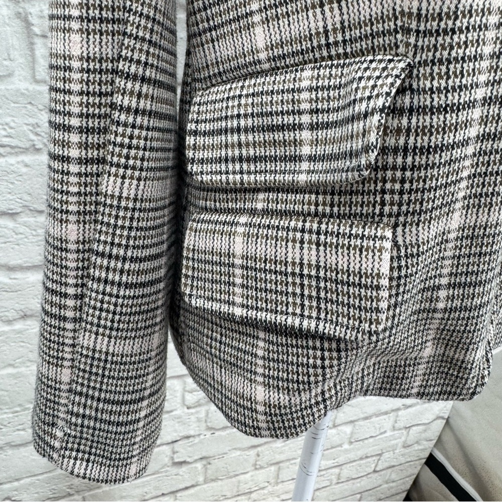 Anthropologie Maeve Collegiate Plaid Knit Blazer Jacket Asymmetrical Small EUC - Picture 4 of 16